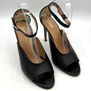 Lewit Black Leather Cutout Open Toe Heels Halo Ankle Strap Women’s Size EU 39